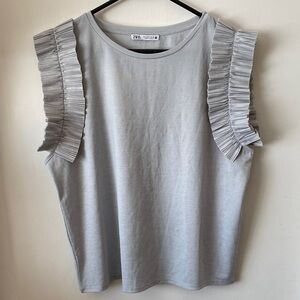 Zara Light Gray Ruffle Sleeve Top